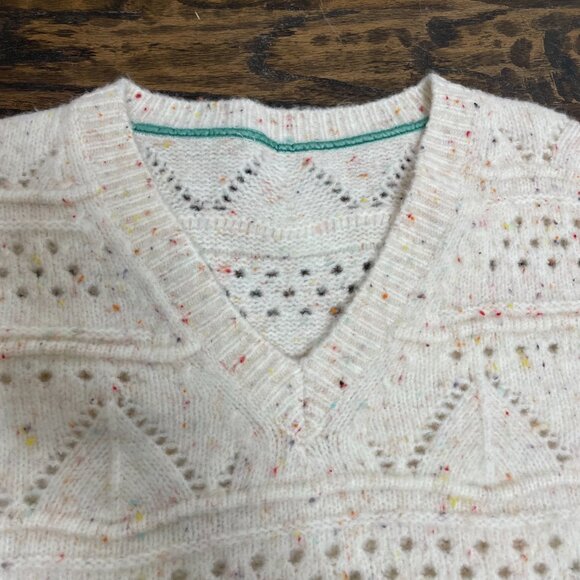 Sundance Minnie Oversized Speckled Cream Multicolor Vneck Sweater Womens Large - Picture 2 of 7